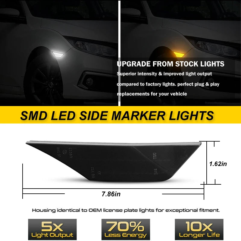 For Honda Civic 10 Gen Fender Side Marker Amber Sequential Turn