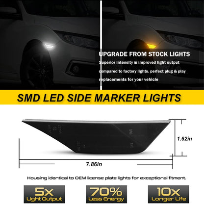 For Honda Civic 10 Gen Fender Side Marker Amber Sequential Turn