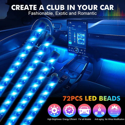 4PCS RGB Interior Atmosphere Strips USB Ambient Floor Lighting