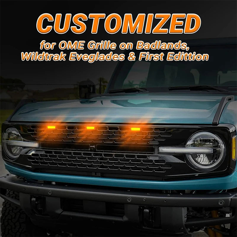 For Ford Bronco,Amber Grill Lamps Kit 3PCS Front Grille Makers