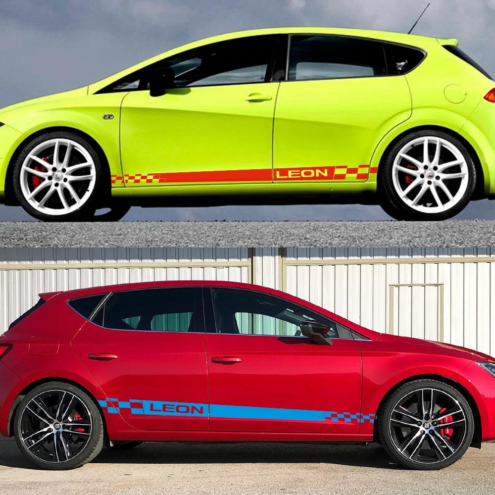 For SEAT Leon MK3 MK2 Racing 2PCS Door Side Skirt Vinyl Stickers