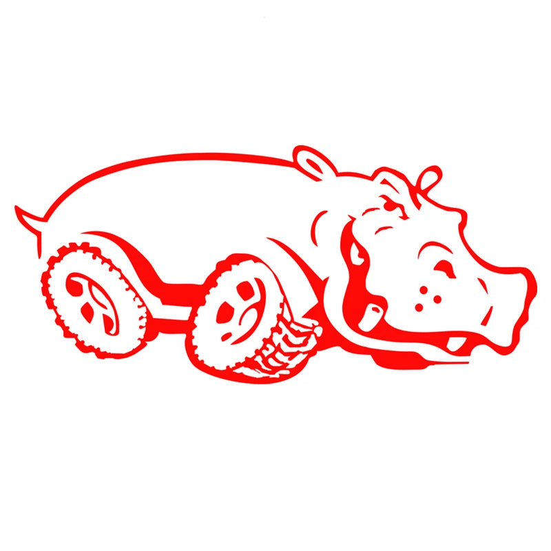 CK20398 25x12cm Hippo On Wheels die-cut Vinyl Decal Sticker