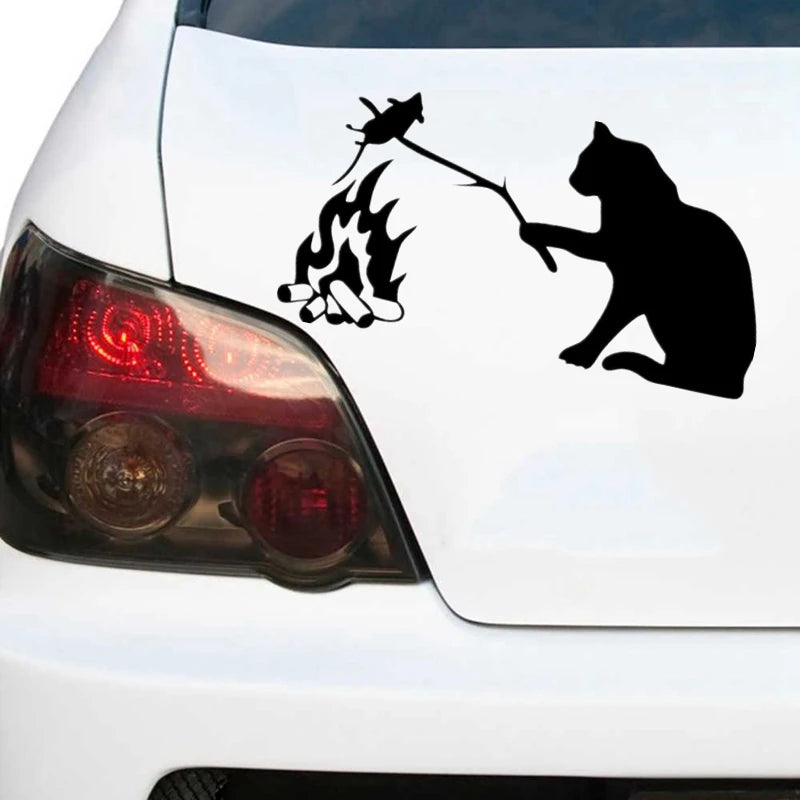 CK3377 Vinyl Sticker Cat Fries A Mouse Waterproof Cool