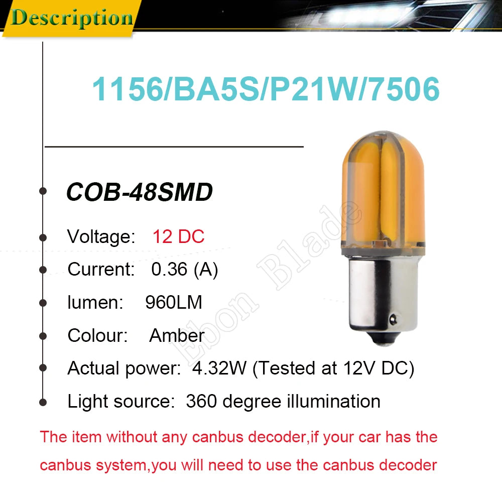 2PCS 1156 ba15s P21W bau15s py21w Bulbs Amber Yellow