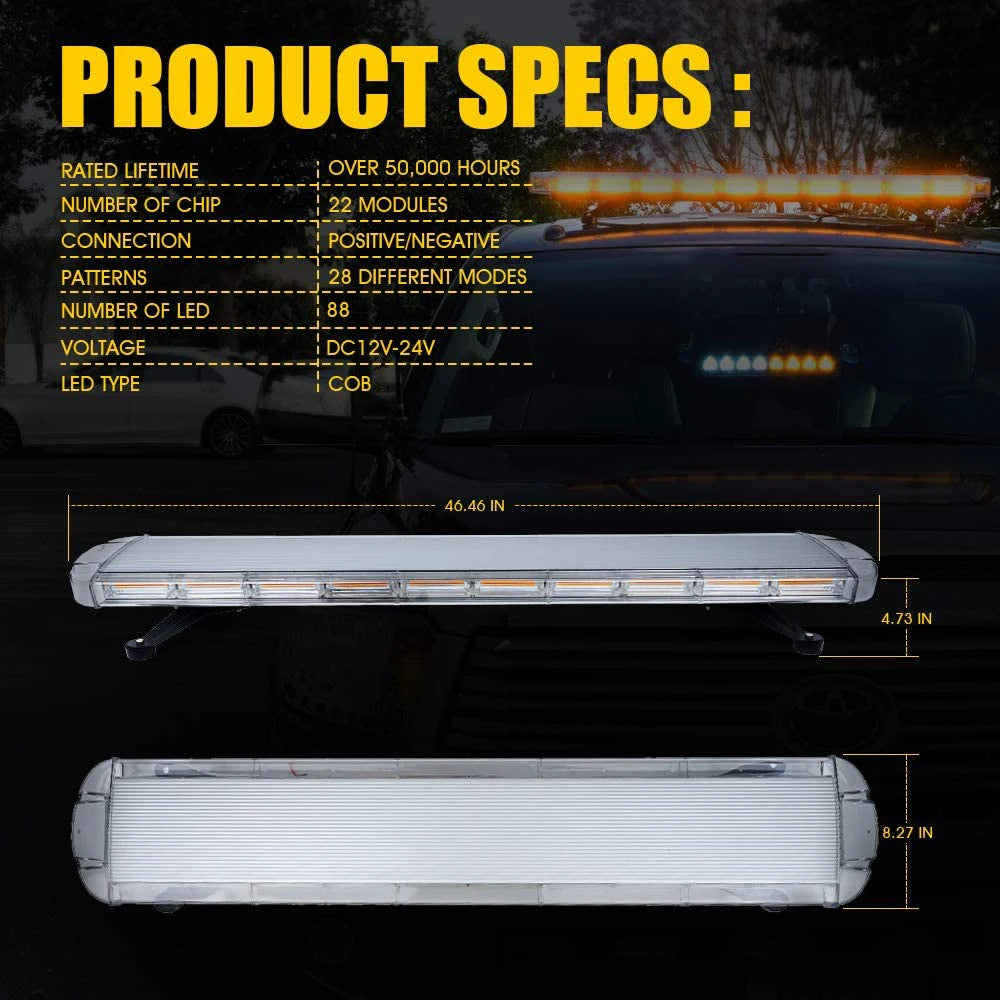 Inch Cob Amber Rooftop Emergency Strobe Bar W Adjustable