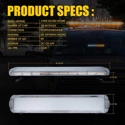 Inch Cob Amber Rooftop Emergency Strobe Bar W Adjustable