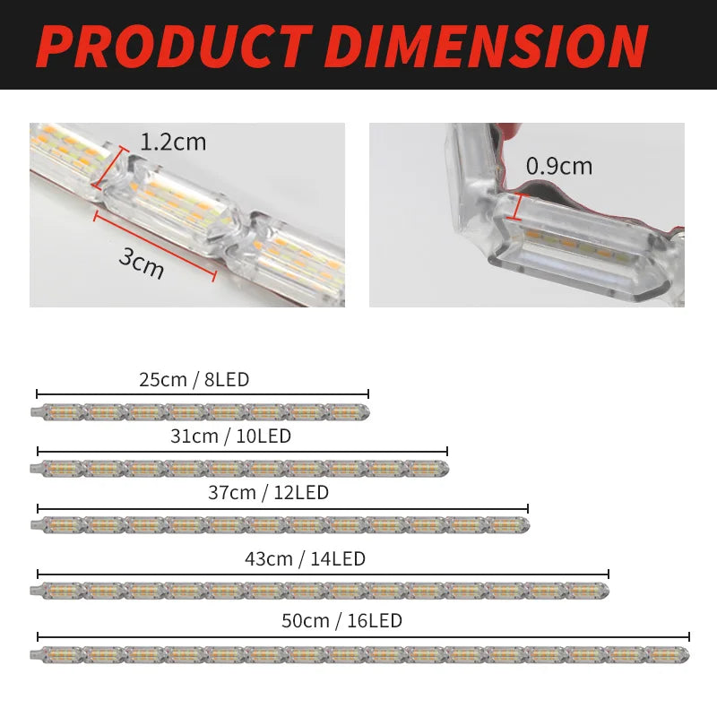 1pair Flowing Drl Daytime Running Sequential Flexible Strip Turn