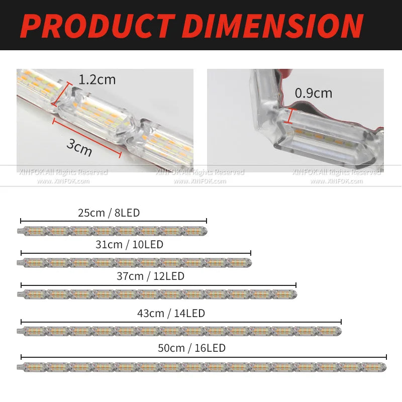 2PCS Bright Flexible Drl Strip Turn Signal White Yellow