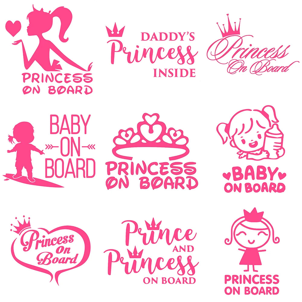 Princess On Board Sticker Baby Kids Girl Pink Funny