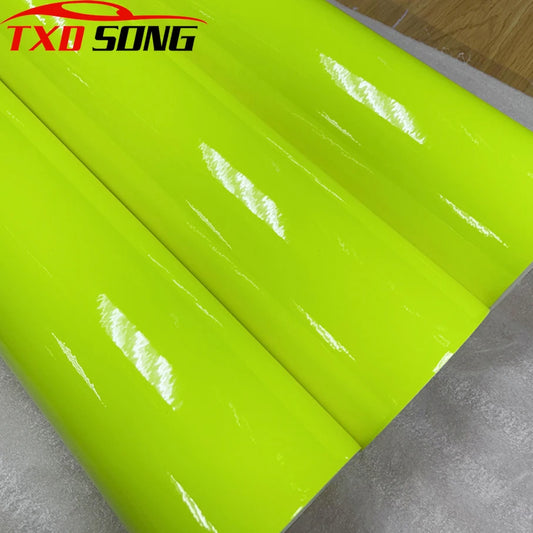 50CM 200CM 300CM Gloss Neon Fluorescent Yellow Vinyl Wrap