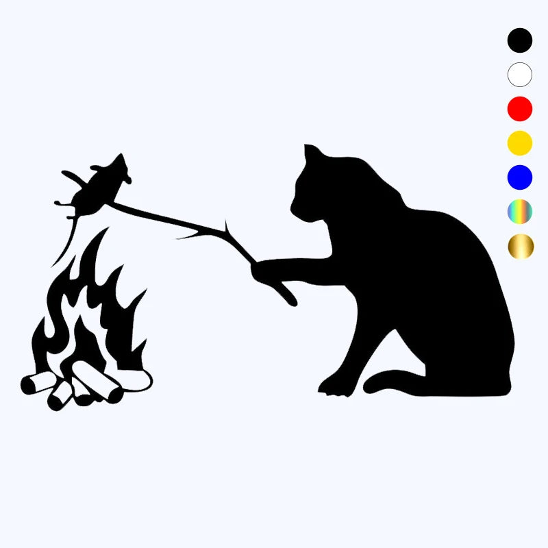 CK3377 Vinyl Sticker Cat Fries A Mouse Waterproof Cool