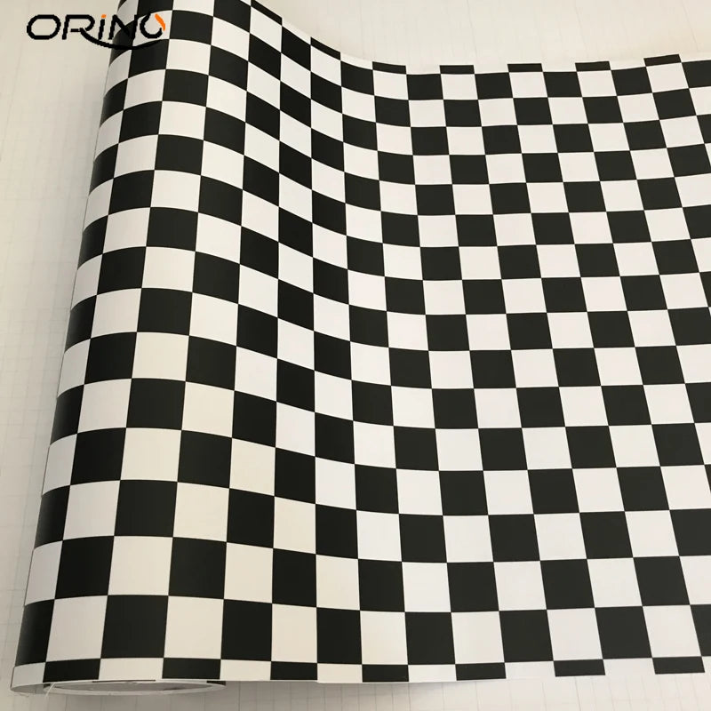 Black White Checkered Flag Vinyl Wrapping Film Roll Self