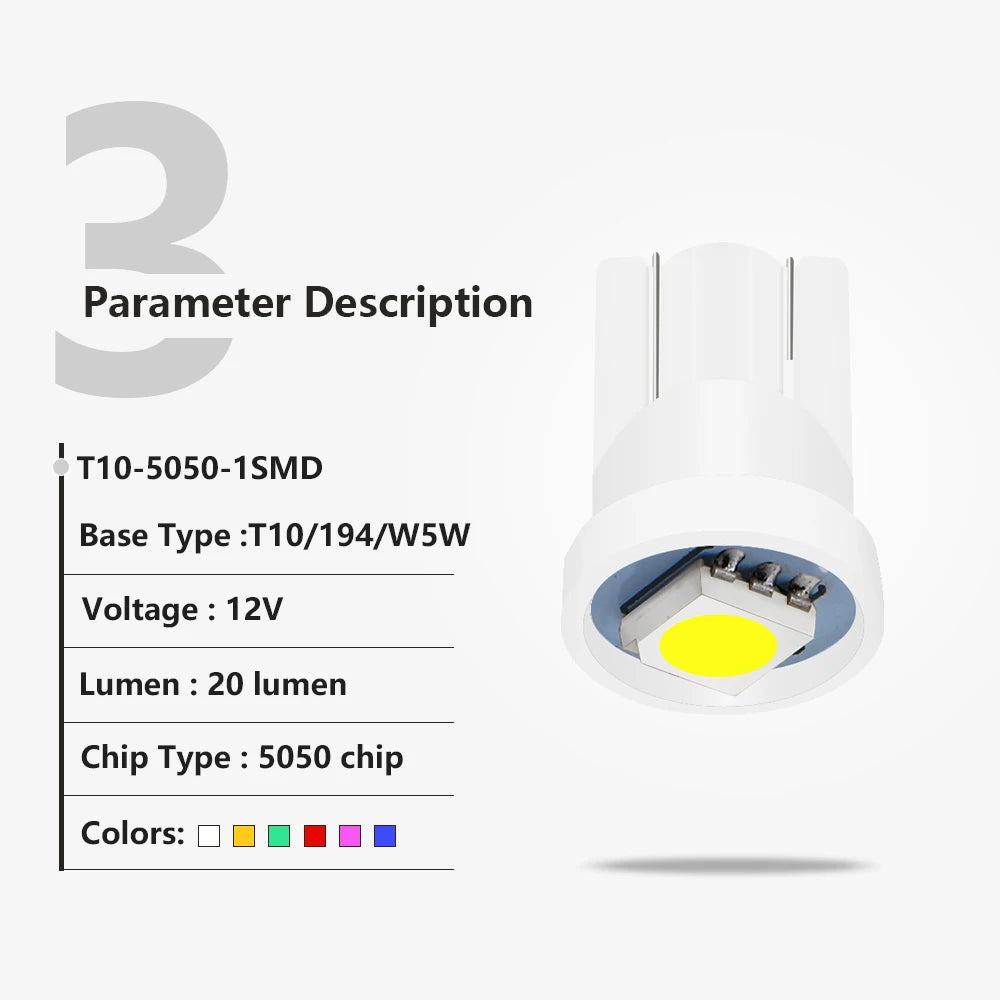 For Pinball 10PCS Colorful T10 5050 1SMD 194 168 W5W Side