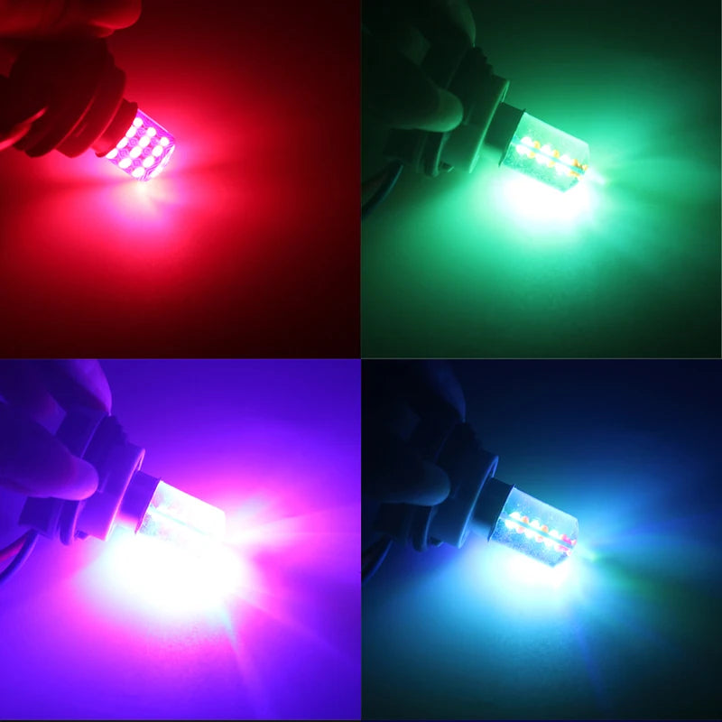 2PCS Strobe Flash RGB T20 7443 W21 5W 1157