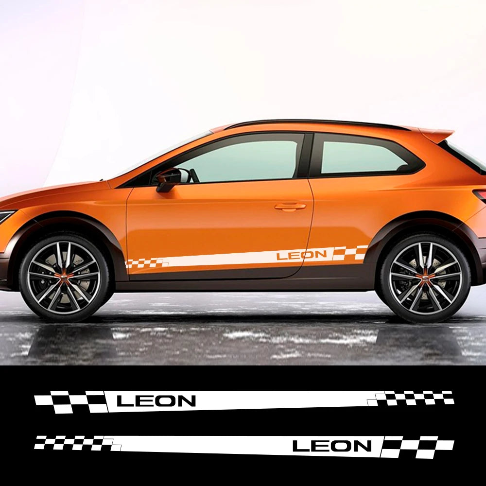 For SEAT Leon MK3 MK2 Racing 2PCS Door Side Skirt Vinyl Stickers