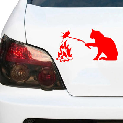 CK3377 Vinyl Sticker Cat Fries A Mouse Waterproof Cool