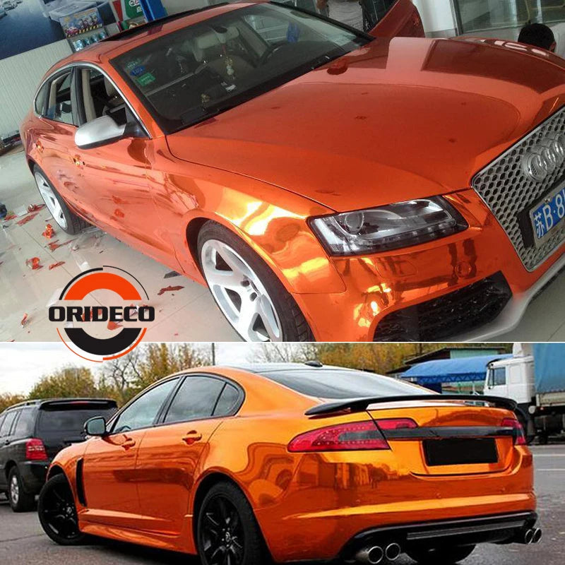 152CM Stretchable Orange Chrome Air Bubble Mirror Vinyl Wrap