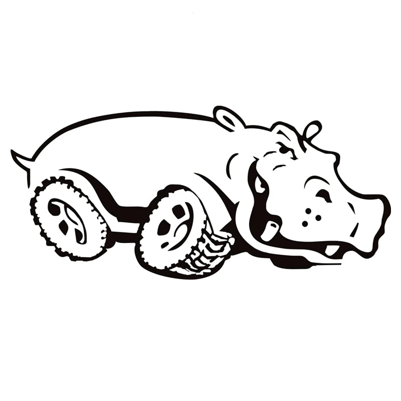CK20398 25x12cm Hippo On Wheels die-cut Vinyl Decal Sticker