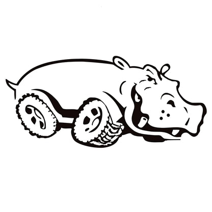 CK20398 25x12cm Hippo On Wheels die-cut Vinyl Decal Sticker
