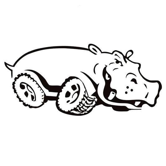CK20398 25x12cm Hippo On Wheels die-cut Vinyl Decal Sticker