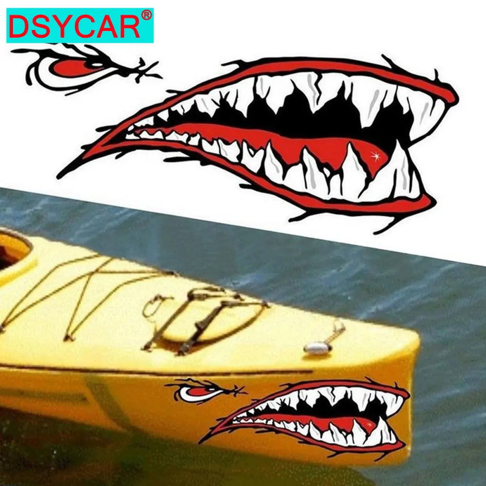 Dsycar 1pair Shark Teeth Mouth Vinyl Sticker Decals Dinghy