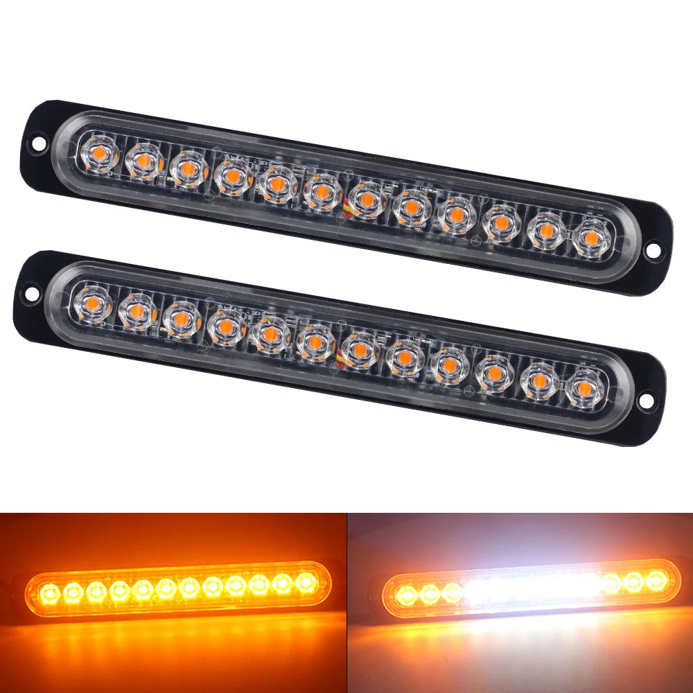 2X 12 ultra-thin Strobe Motorcycle Truck Side Warning Flashing