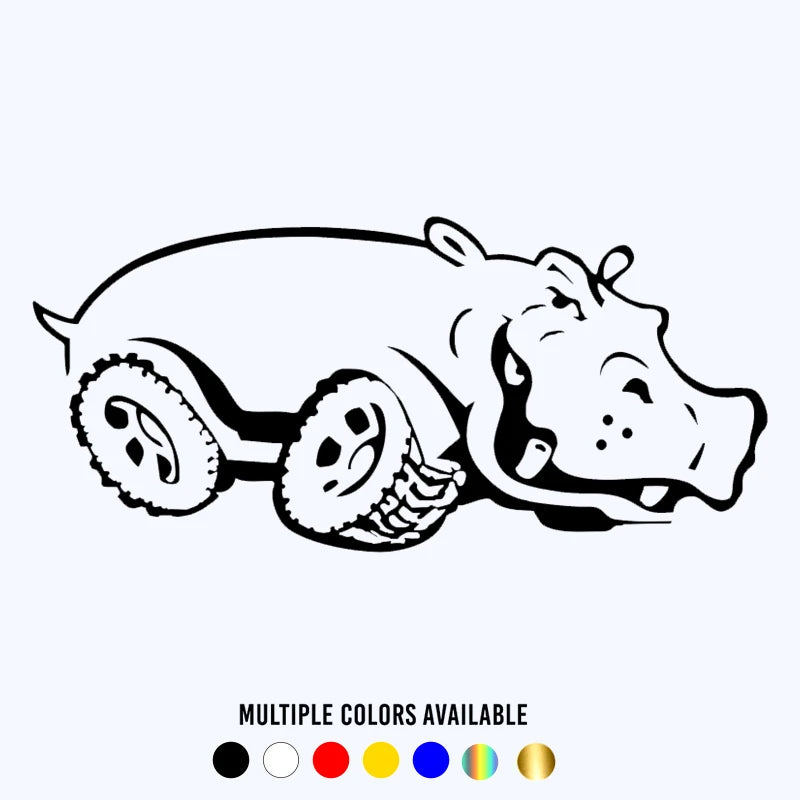 CK20398 25x12cm Hippo On Wheels die-cut Vinyl Decal Sticker