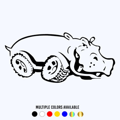 CK20398 25x12cm Hippo On Wheels die-cut Vinyl Decal Sticker