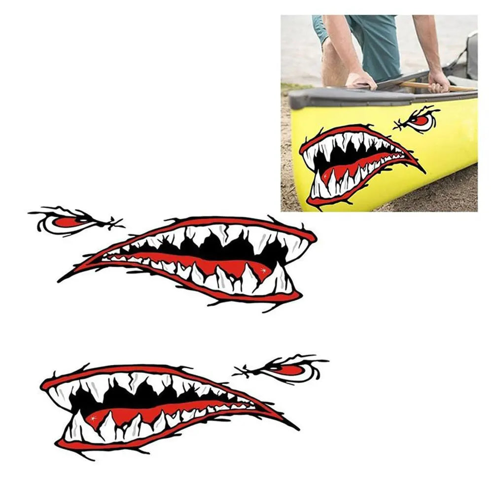 Dsycar 1pair Shark Teeth Mouth Vinyl Sticker Decals Dinghy