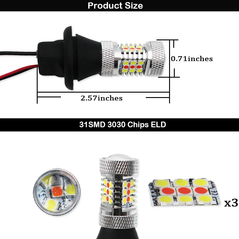 2PCS 31-smd White Red dual-color 7440 T20 992A Replacement