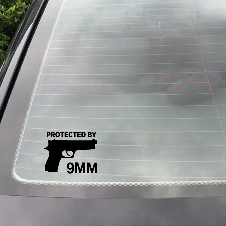 Protected By Gun 9MM Bumper Vinyl Sticker Ammo Decor