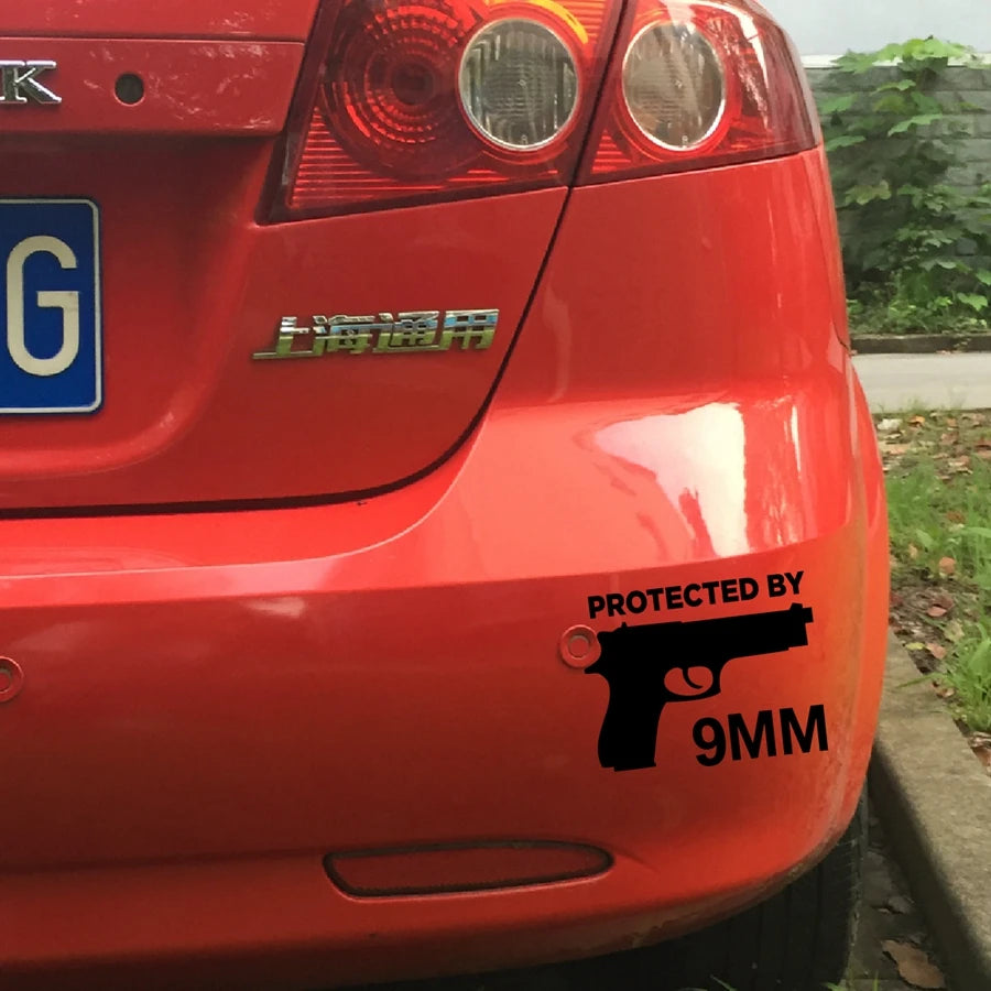 Protected By Gun 9MM Bumper Vinyl Sticker Ammo Decor