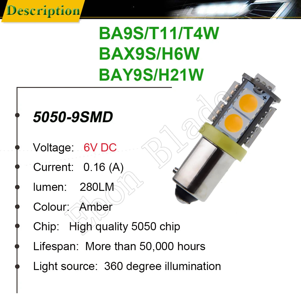 10PCS ba9s T4W bax9s H6W bay9s H21W Warm White