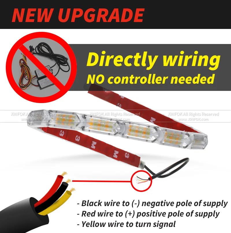 2PCS Bright Flexible Drl Strip Turn Signal White Yellow