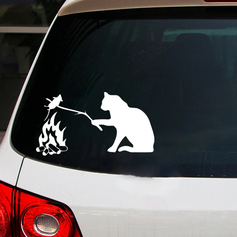 CK3377 Vinyl Sticker Cat Fries A Mouse Waterproof Cool
