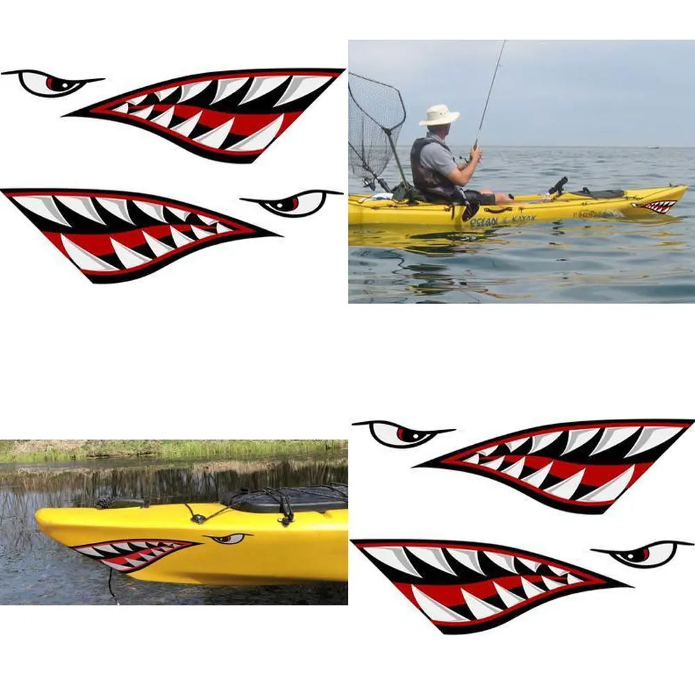 Dsycar 1pair Shark Teeth Mouth Vinyl Sticker Decals Dinghy