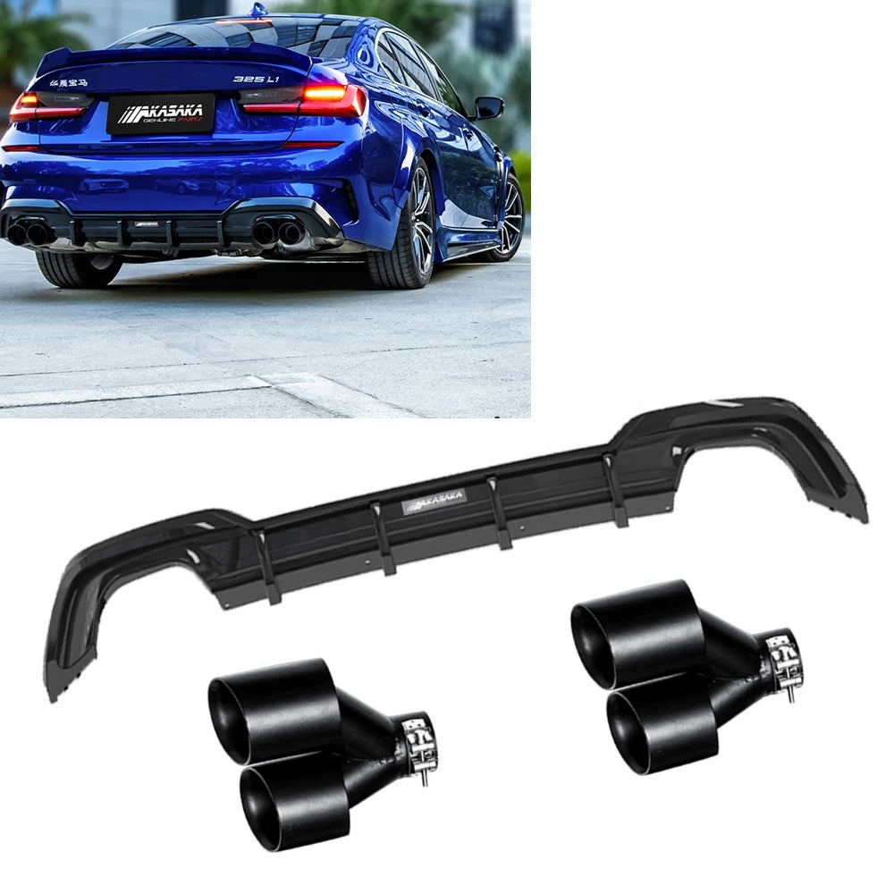 For BMW Akasaka Rear Bumper Diffuser Spoiler lip+muffler Tip