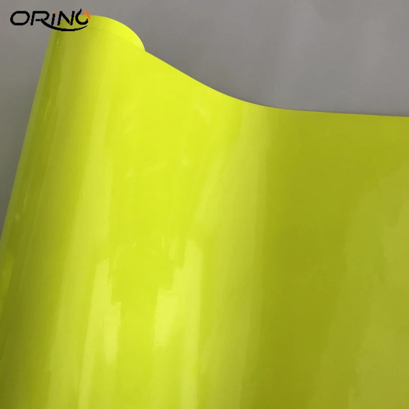 Glossy Fluorescent Yellow Wrap Foil Air Release Bubble Motorcycle