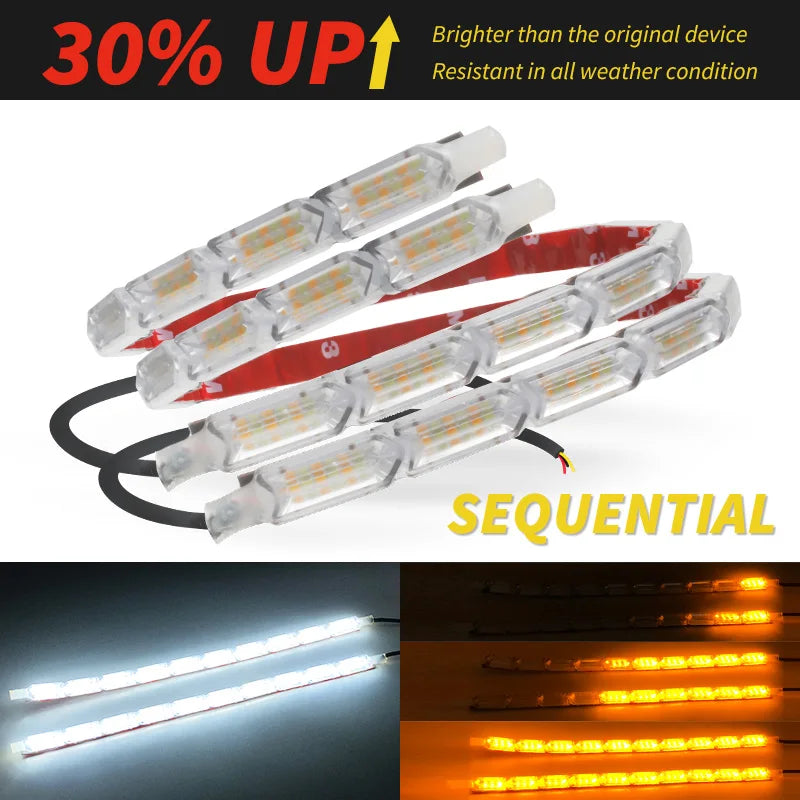 2PCS Bright Flexible Drl Strip Turn Signal White Yellow