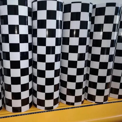 Black White Checkered Flag Vinyl Wrapping Film Roll Self