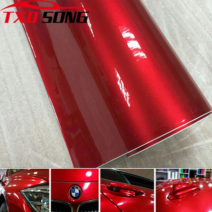 Red Glossy Metallic Glitter Vinyl Sticker Motorbike Wraps Candy