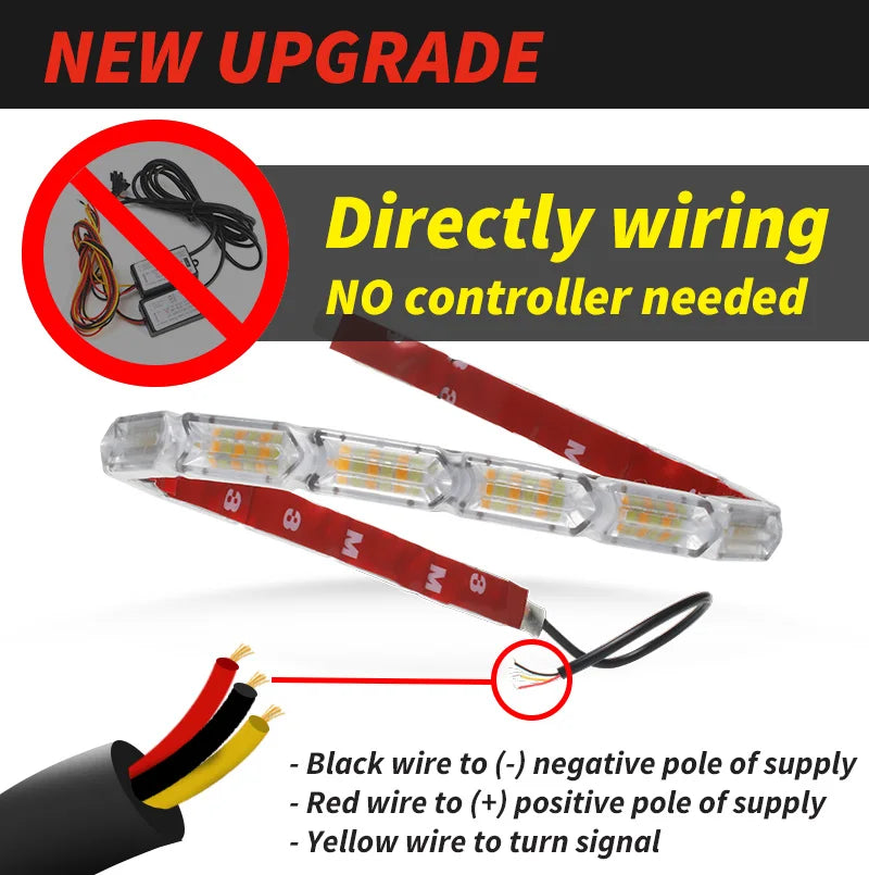 1pair Flowing Drl Daytime Running Sequential Flexible Strip Turn