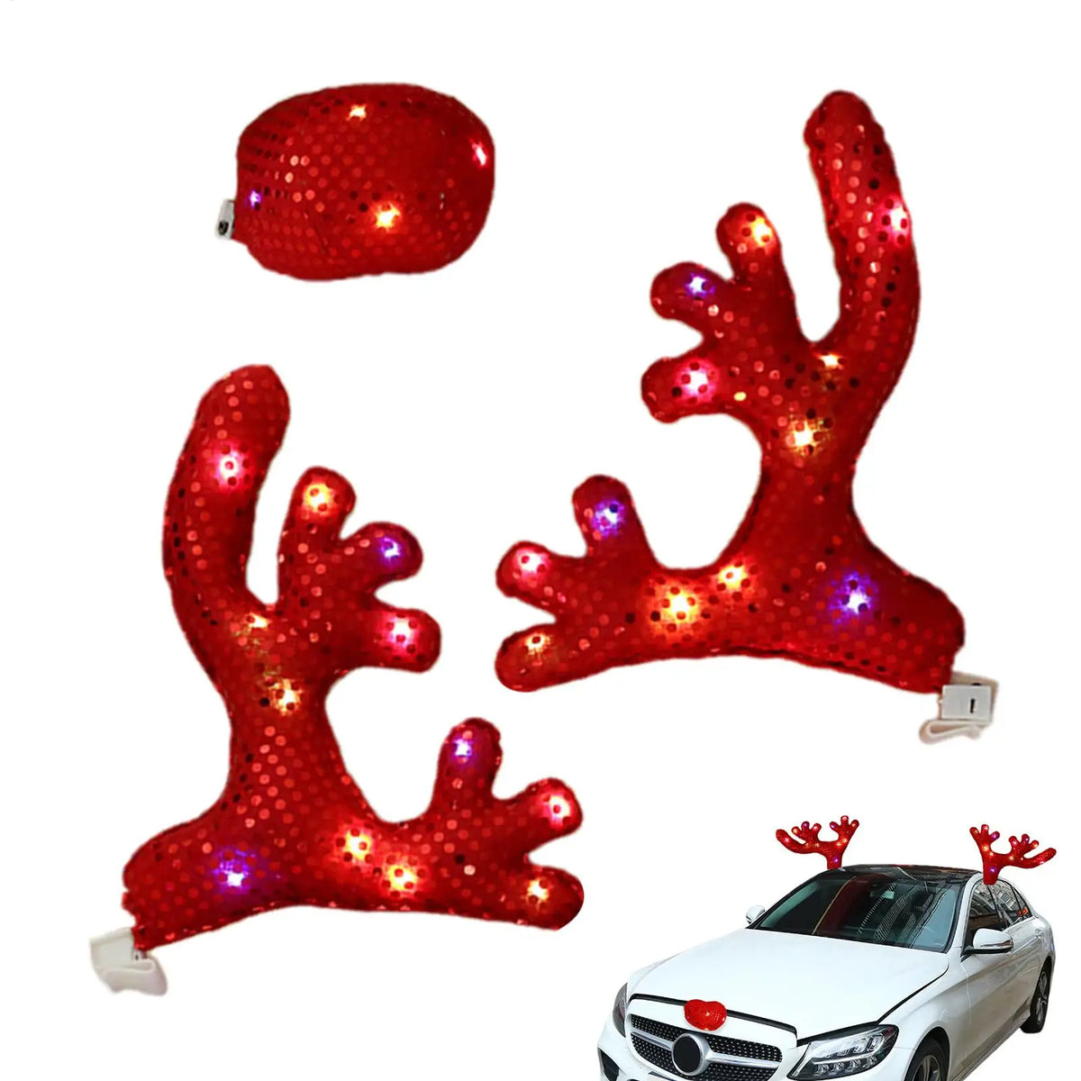 Reindeer Antlers Set Sequin Christmas Fit Sedan Truck Rv