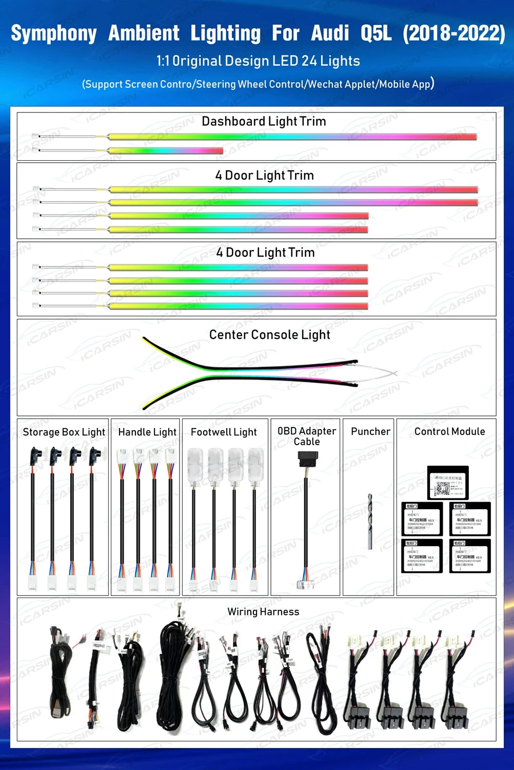 For Audi Q5 2018 - 2023 Symphony Colorful Ambient Lighting Kit