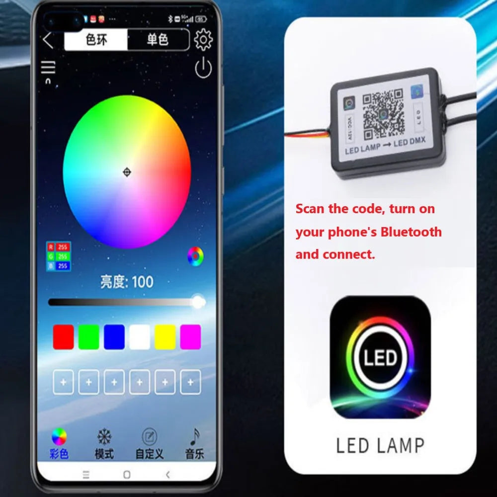 2PCS Headlight Strip APP Control RGB multi-color Drl Daytime