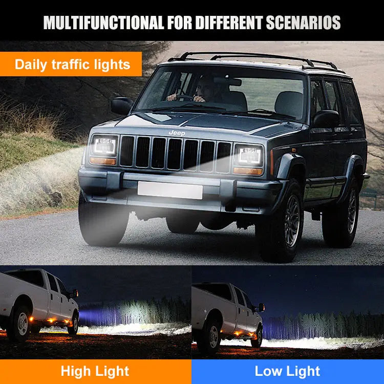 Square 4X6 Headlamp Hi Low Beam Amber Drl Turn