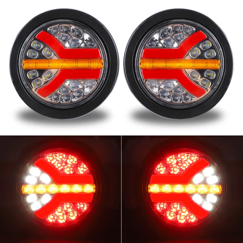 For Lada Inch Round Tail Amber Red Taillight 12V 24V Stop