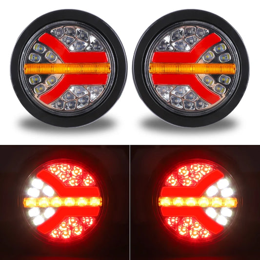 For Lada Inch Round Tail Amber Red Taillight 12V 24V Stop