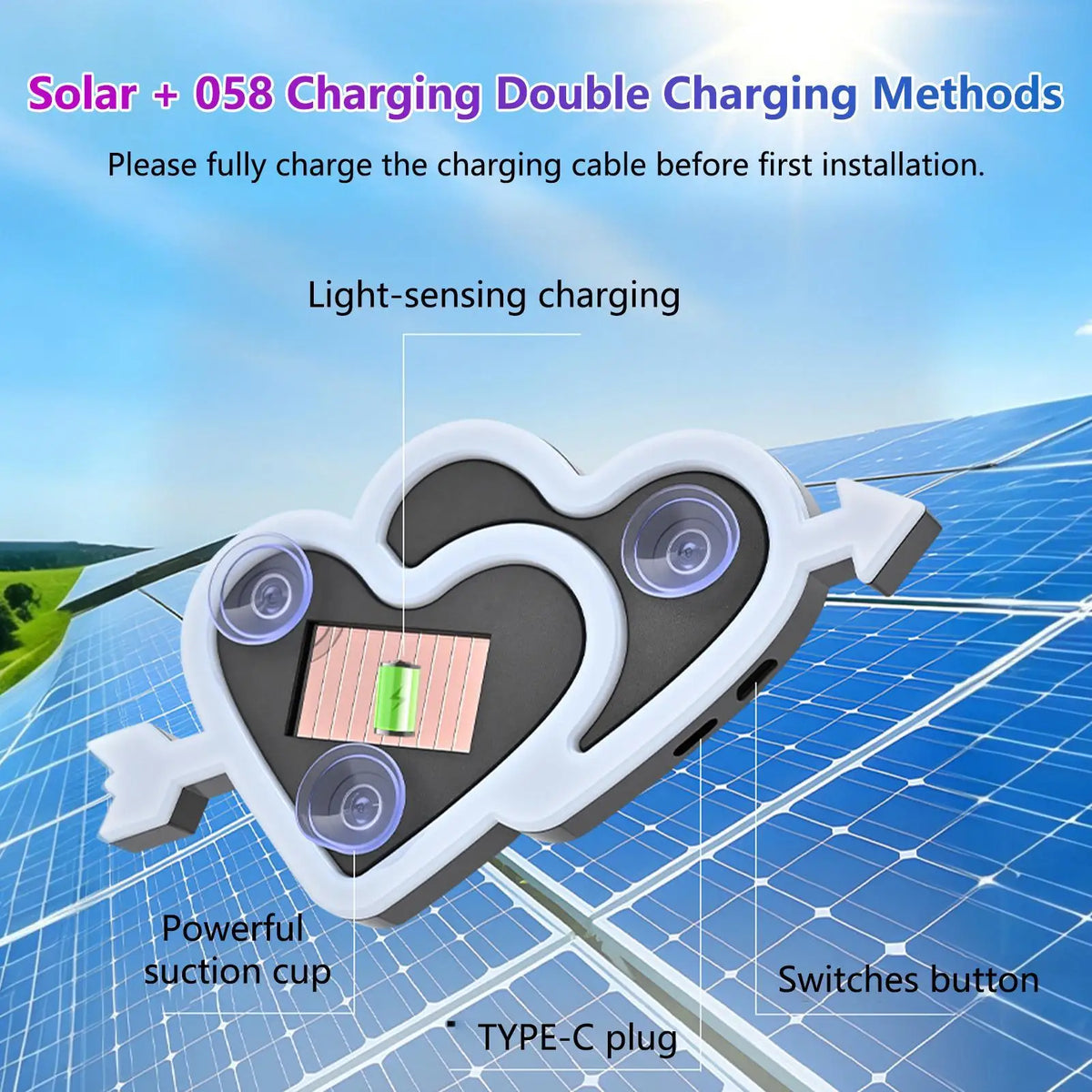 Ambient Lighting Rechargeable Solar Heart Induction Neon Decor Rv