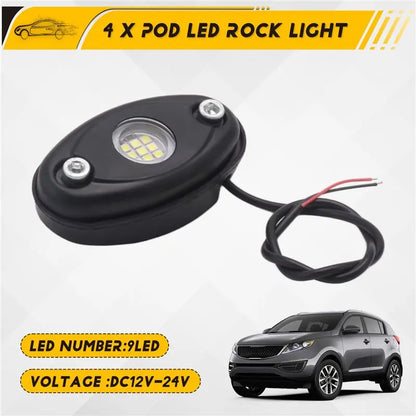 For Off Road 4PCS 9LED Super Bright Rock Kit Waterproof Neon